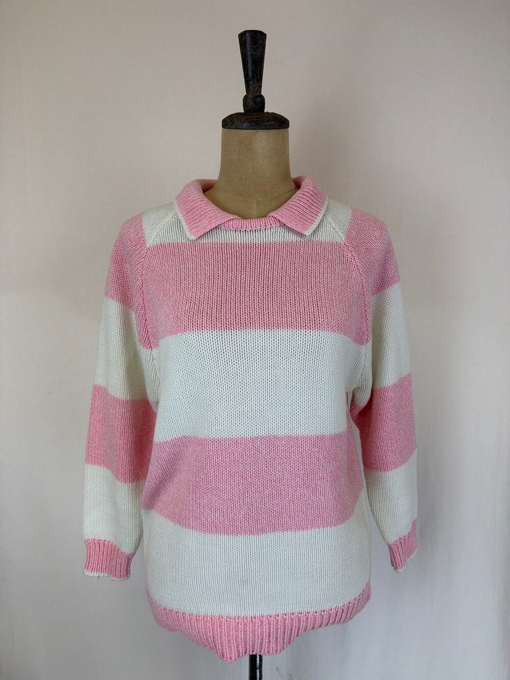 Vintage 80's Ricki / Miss Erikas Pink & White Acrylic Sweater Medium #0612
